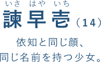 諫早壱（14）(いさ  はや  いち)依知と同じ顔、
同じ名前を持つ少女。